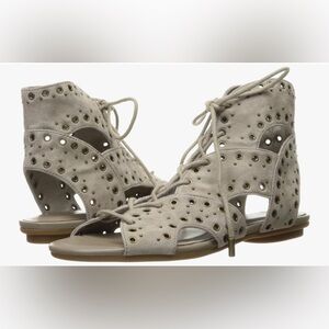 NEW Joie Fabienne Suede Gladiator Grommet Studded Sandals in Taupe Suede Size 38